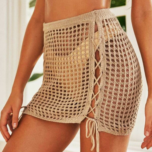 Knitted sexy hollow drawstring beach bikini