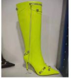 Pointed thin heeled high heeled women's boots with metal buckle high barrel tassel boots long style