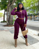 Two piece open navel hooded sweater set