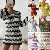 Colorblock Stripe Open Back Lace up Sexy Dress