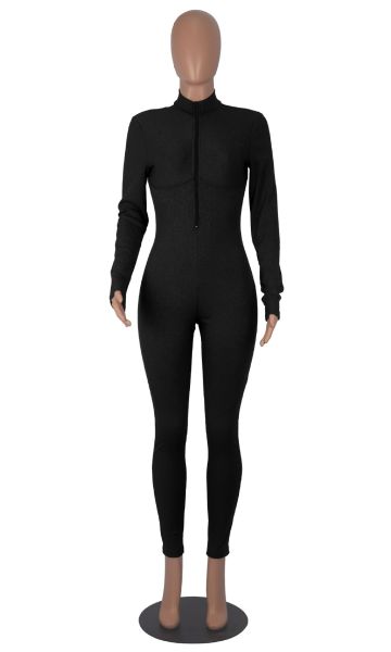 Zipper Thread Slim Fit Long Sleeve Sports jumpsuit