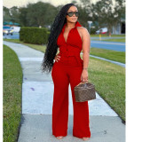 Sleeveless open back waistband elastic jumpsuit