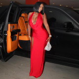 Sexy Deep V-neck Open Back Style Split Wrap Hip Dress