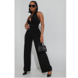 Sleeveless open back waistband elastic jumpsuit