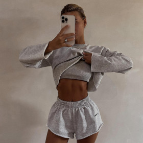 Long sleeved pullover top casual short fashion set