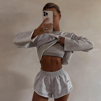 Long sleeved pullover top casual short fashion set