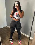 Multi bag pants casual stretch jeans