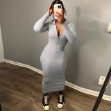 Hooded Zipper Long Sleeve Solid Fit Slim Wrap Hip Dress