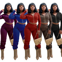 Two piece open navel hooded sweater set