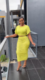 Two piece ruffled short sleeved pleated hip wrap skirt set