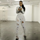 Perforated Long Sleeve Back Strap Woolen Long jumpsuit