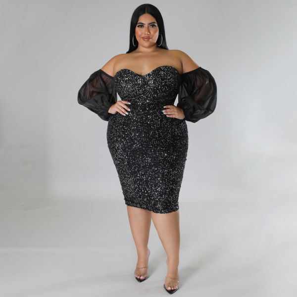 Bra Mesh Solid Evening Dress Tight Spicy Girl Wrap Hip Skirt