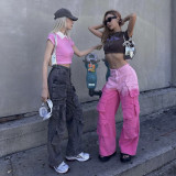 Straight tube loose and slim pants with multiple pockets for work clothes and wide legs