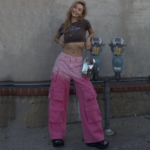 Straight tube loose and slim pants with multiple pockets for work clothes and wide legs