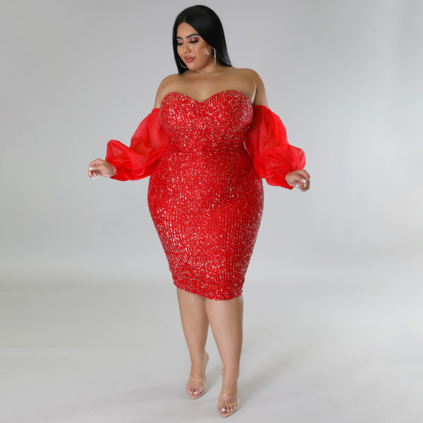 Bra Mesh Solid Evening Dress Tight Spicy Girl Wrap Hip Skirt