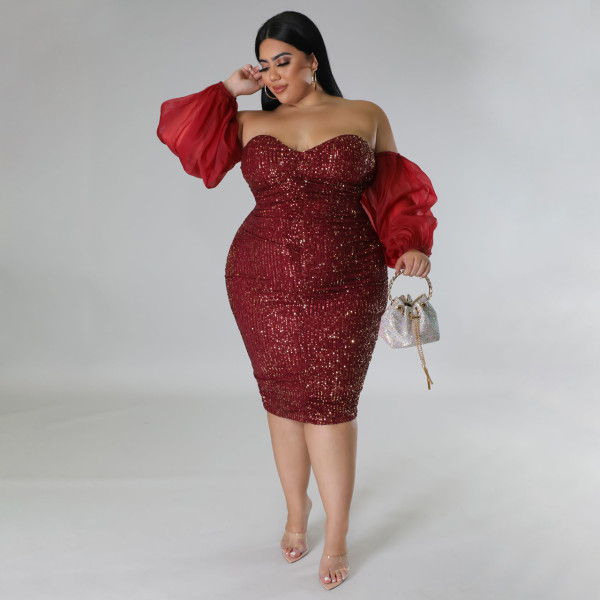 Bra Mesh Solid Evening Dress Tight Spicy Girl Wrap Hip Skirt