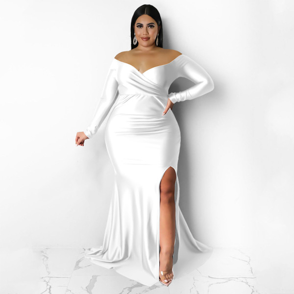 Large Women's Sexy Dress Nightclub V-Neck Gift Dress Solid Split Long Dress