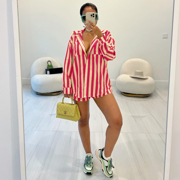 Striped shirt loose two-piece set