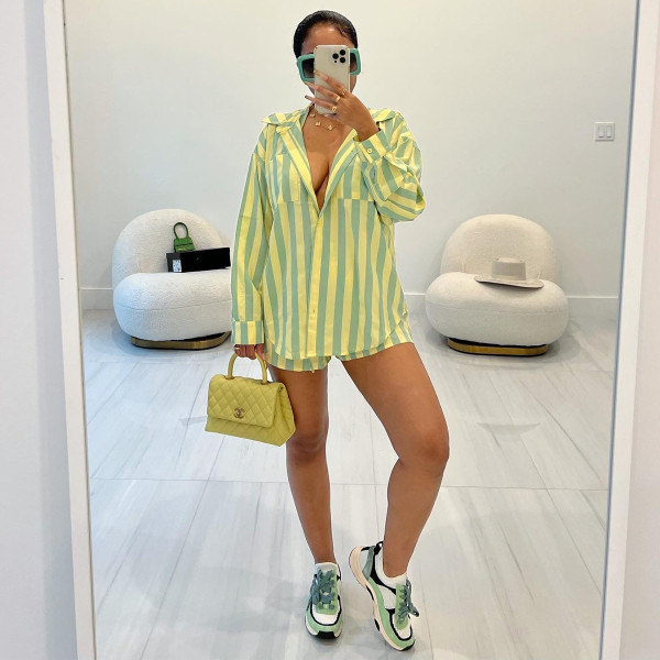 Striped shirt loose two-piece set