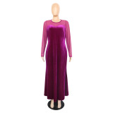 Mesh stitching large swing long sleeved sexy dress