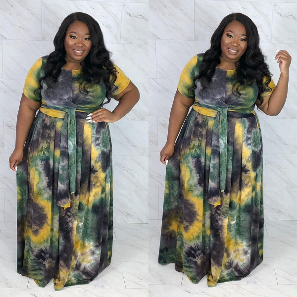Lace up casual large swing dress