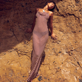 Sleeveless suspender stripe printed sexy dress