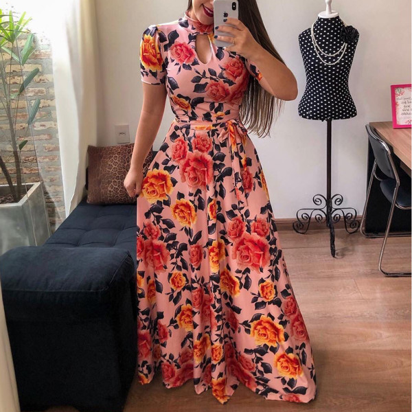 Digital printed large swing dress