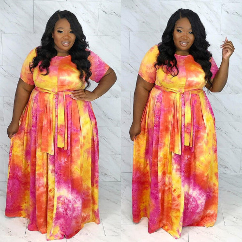 Lace up casual large swing dress