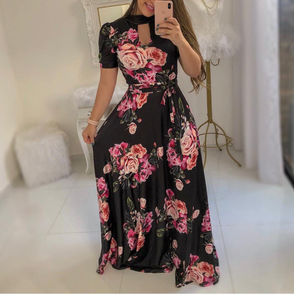 Digital printed large swing dress