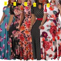 Digital printed large swing dress