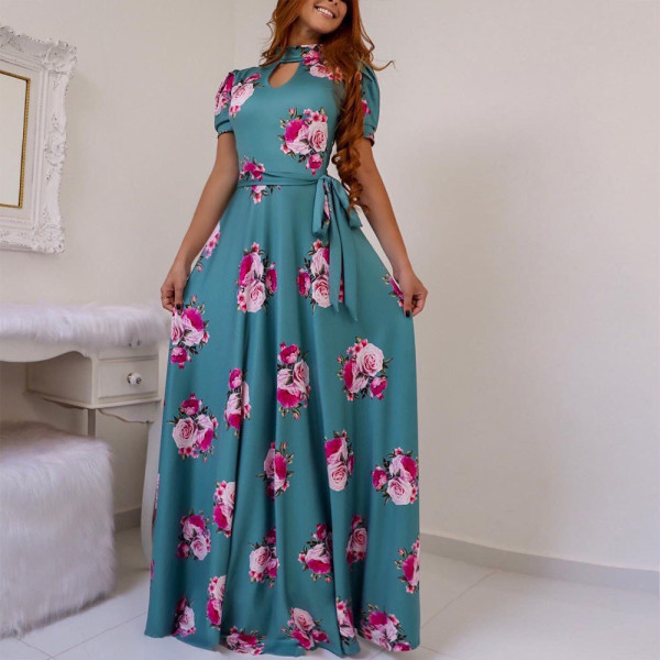 Digital printed large swing dress
