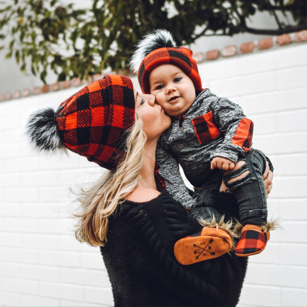 Winter wool ball parent-child knitted hat