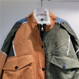 Thickened color matching loose warm lamb wool cotton suit