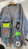 Denim patchwork sweater jacket