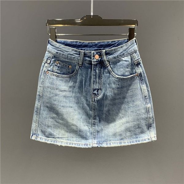 Peel cut and frayed denim short skirt
