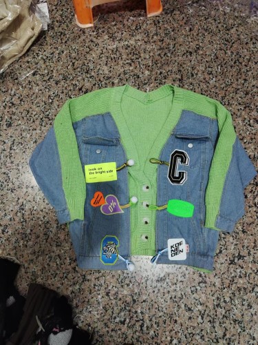 Denim patchwork sweater jacket