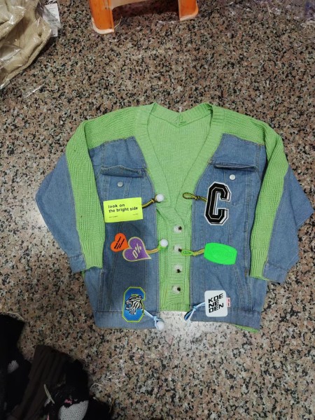 Denim patchwork sweater jacket