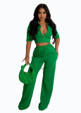 Zipper top drawstring loose pants set