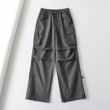 Relaxed wide leg pants with vintage drawstring pleated casual pants