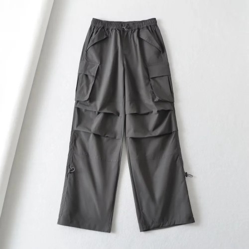 Relaxed wide leg pants with vintage drawstring pleated casual pants