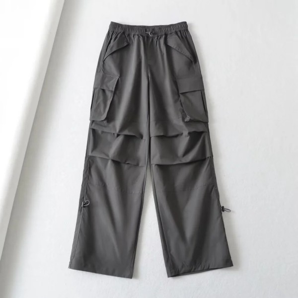 Relaxed wide leg pants with vintage drawstring pleated casual pants