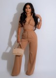 Zipper top drawstring loose pants set