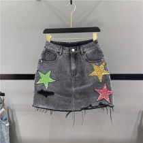 High waisted, slim A-line, punctured hem, buttocks wrapped short skirt