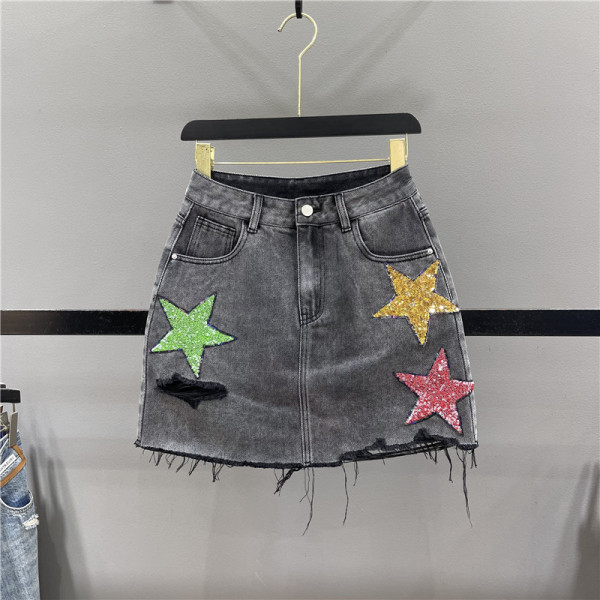 High waisted, slim A-line, punctured hem, buttocks wrapped short skirt