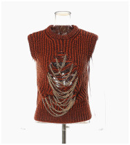 Chain hollowed out technology sleeveless sweater knit