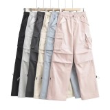 Relaxed wide leg pants with vintage drawstring pleated casual pants