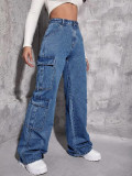 Women's work clothes, organ bags, multiple bags, denim straight pants