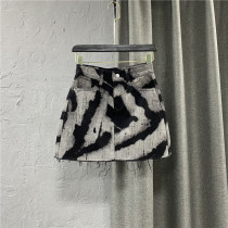 High Waist Slim Personalized Pattern Denim Skirt with Raw Edge A-line Half length Skirt