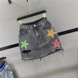 High waisted, slim A-line, punctured hem, buttocks wrapped short skirt