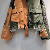 Thickened color matching loose warm lamb wool cotton suit